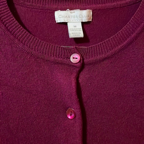 Charter Club Plum Cardigan with Pearly Buttons Women’s M EUC - Picture 2 of 4